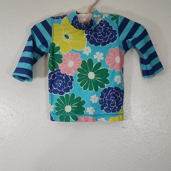 Mini Boden Other - Mini Boden Floral Print Rashguard with Contrasting Striped Sleeves Size 3-4